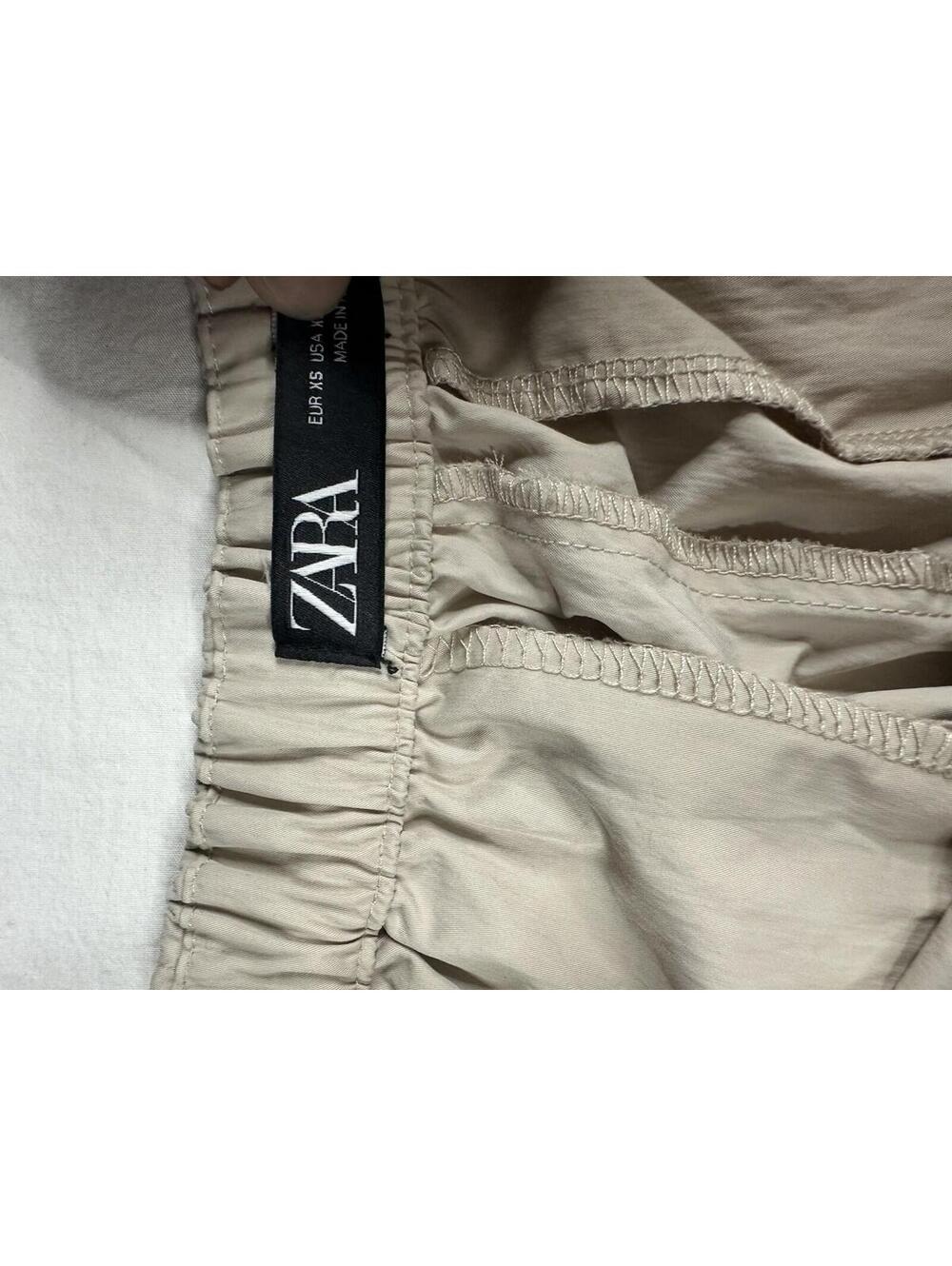 🤍 ZARA Women's S Beige Wide-Leg Pants Elastic Waist Drawstring Pockets 🤍 - Picture 5 of 13